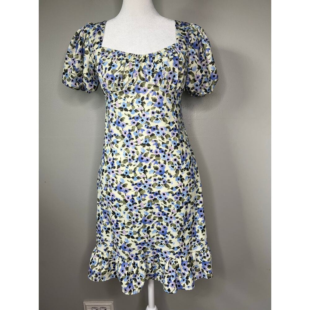 Floral Cottagecore Milkmaid Mini Dress Puff Sleeve Babydoll Coquette Country M